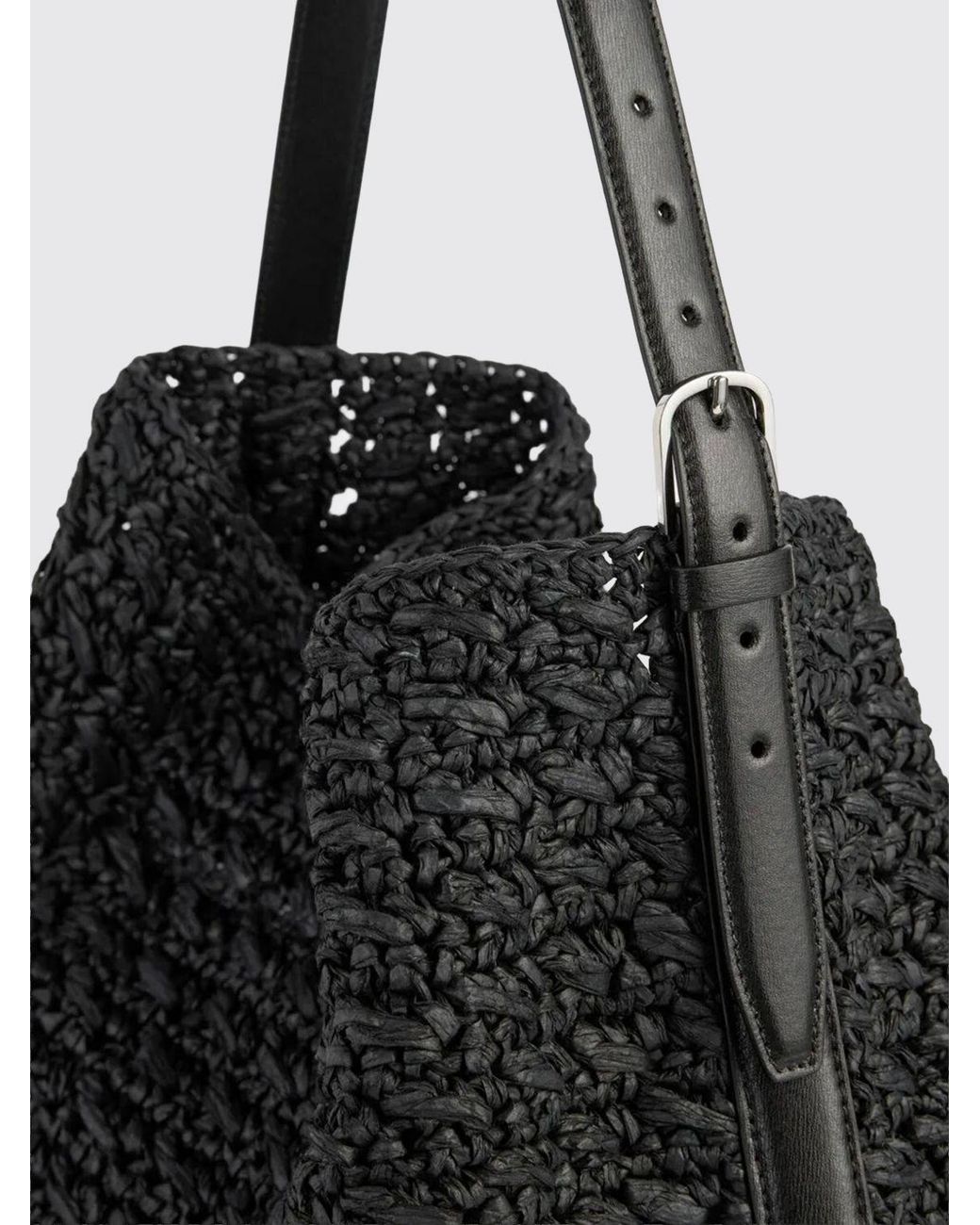Totême Black Crochet Raffia Bag
