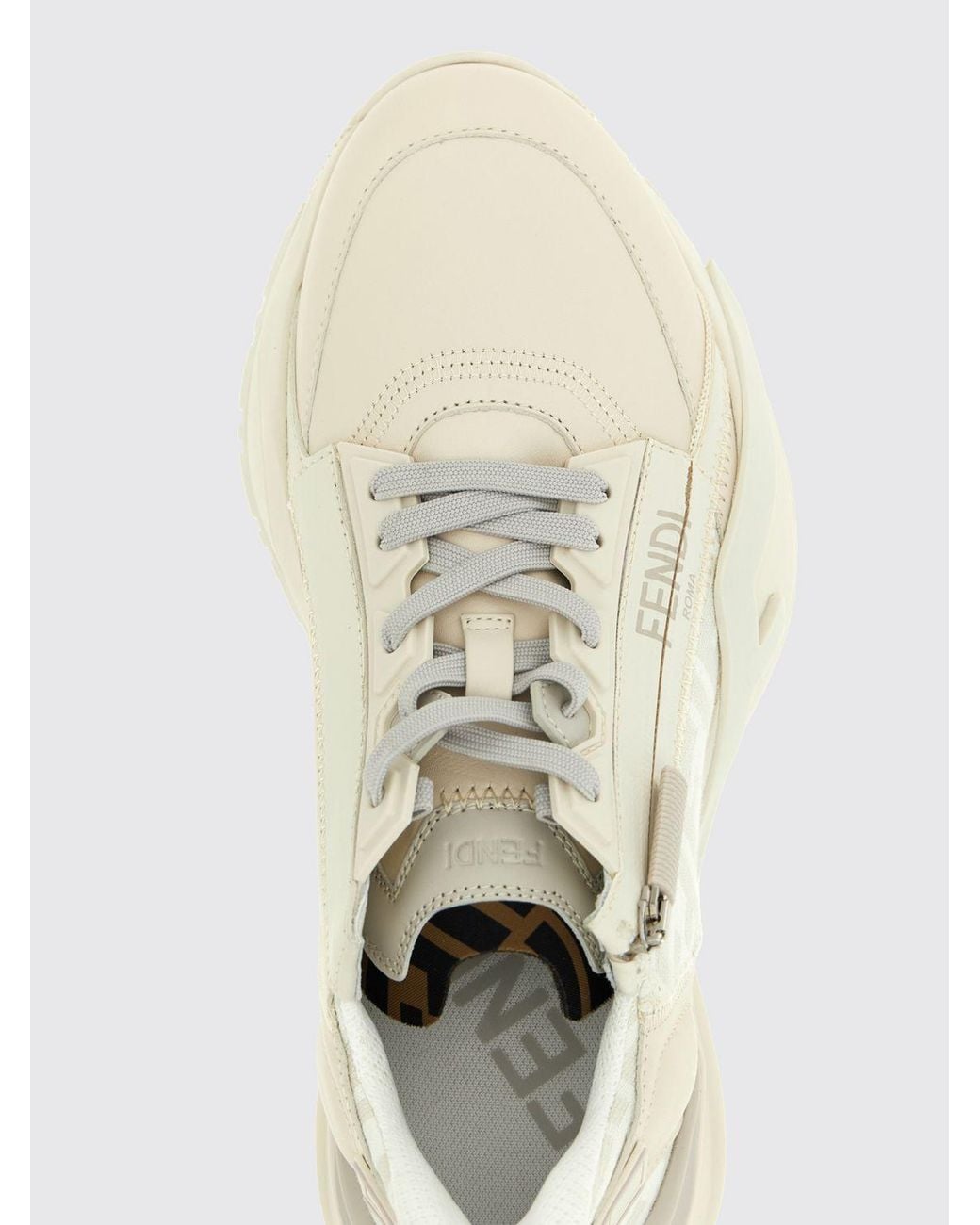 Fendi Natural Flow Leather And Cotton Blend Sneakers With Ff Jacquard Monogram for men