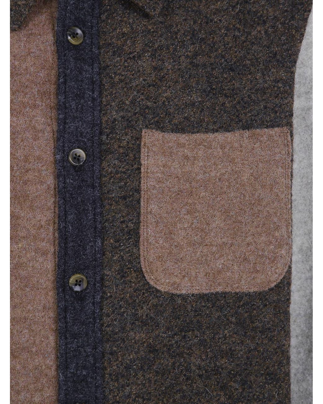 Les Deux Brown Abstract Patchwork Wool Shirt Jacket for men
