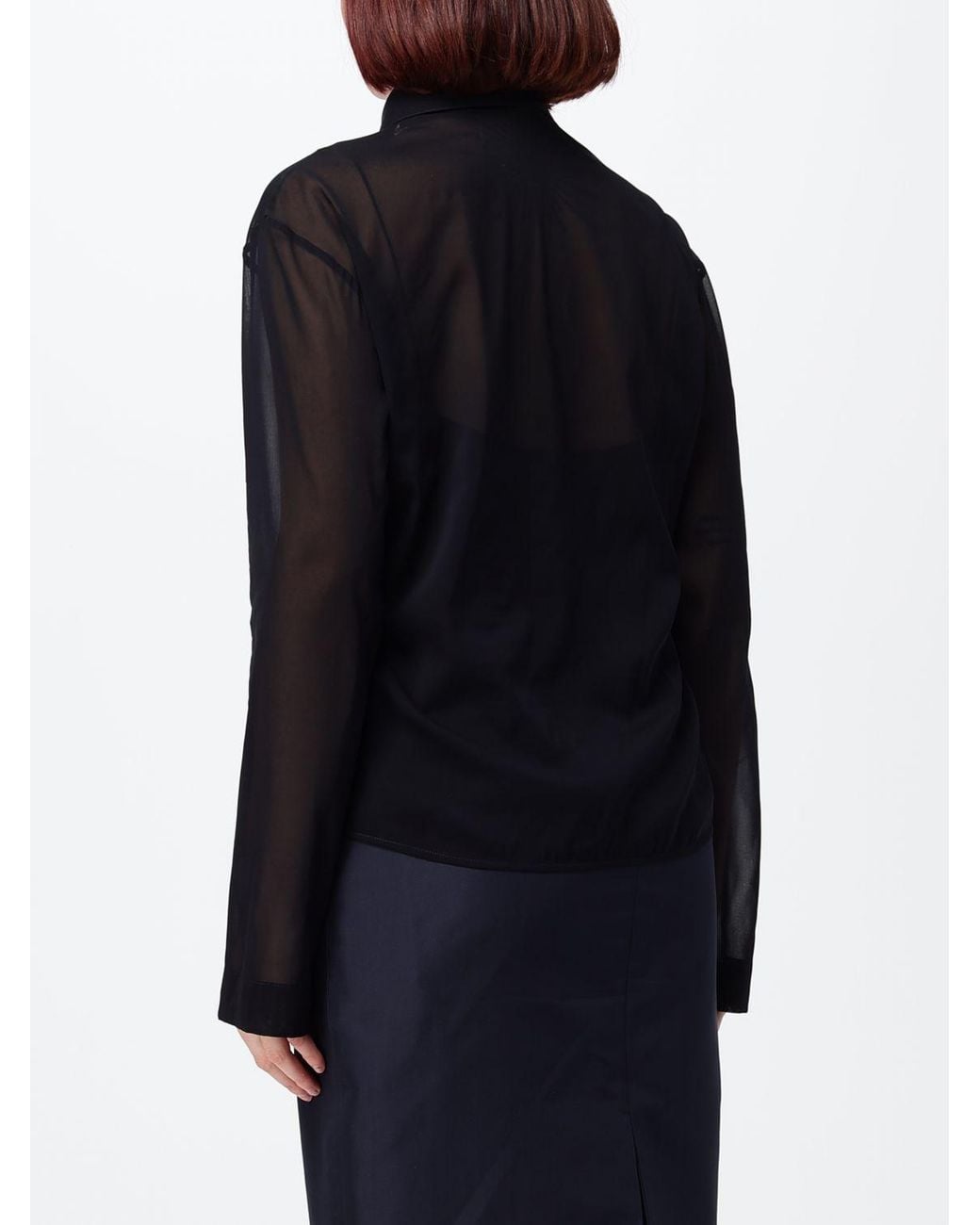 Gucci Blue Sheer Silk Chiffon Shirt With A Classic Collar For Evening Wear