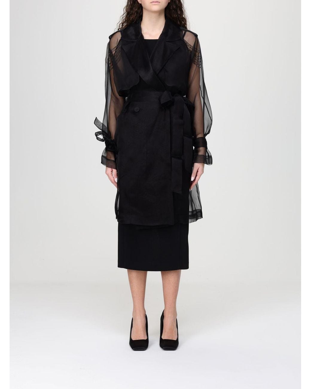 Pinko Black Cocco Silk Organza Trench Coat