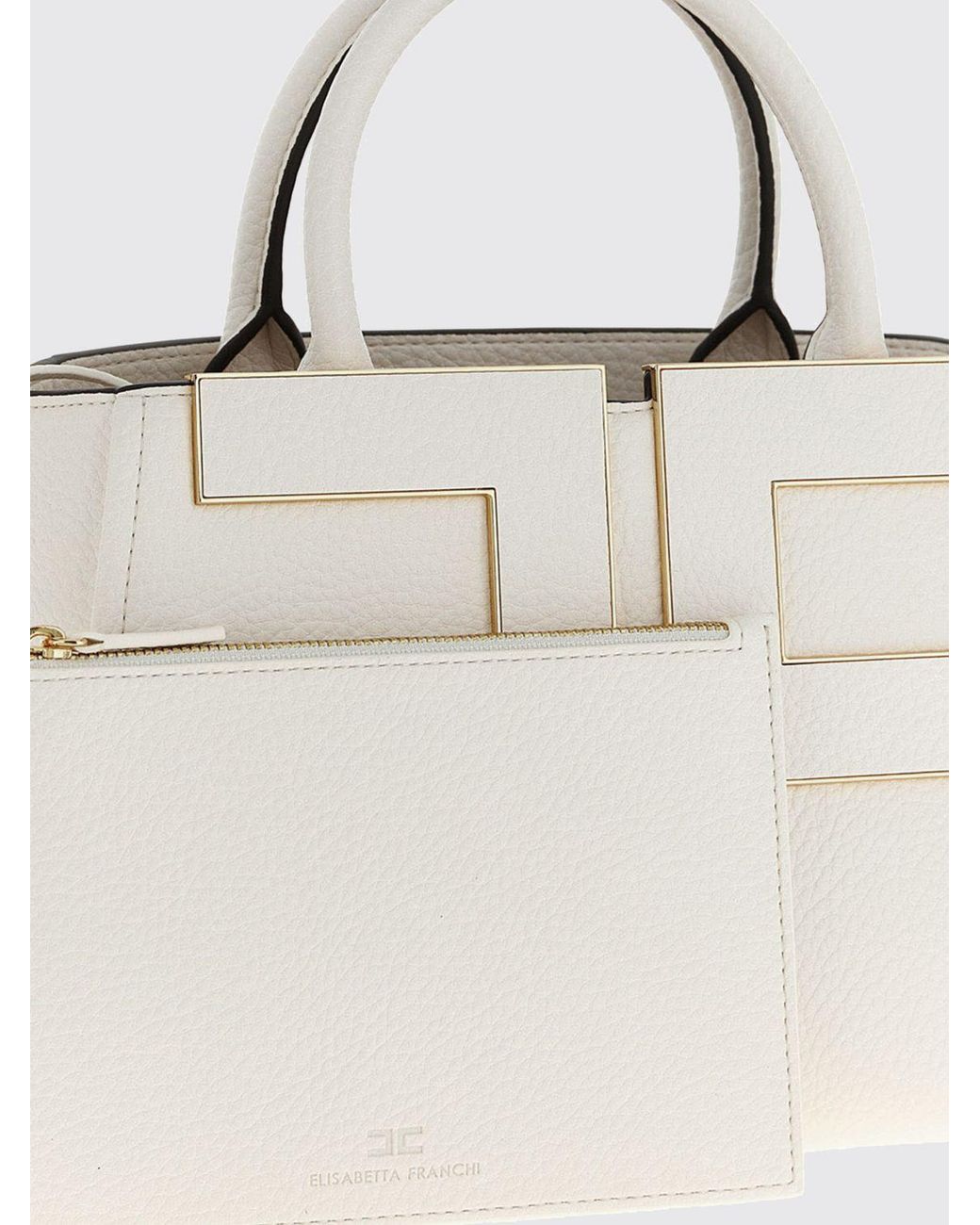 Elisabetta Franchi Natural Flared Tote Bag With Metal Logo And Inner Pouch