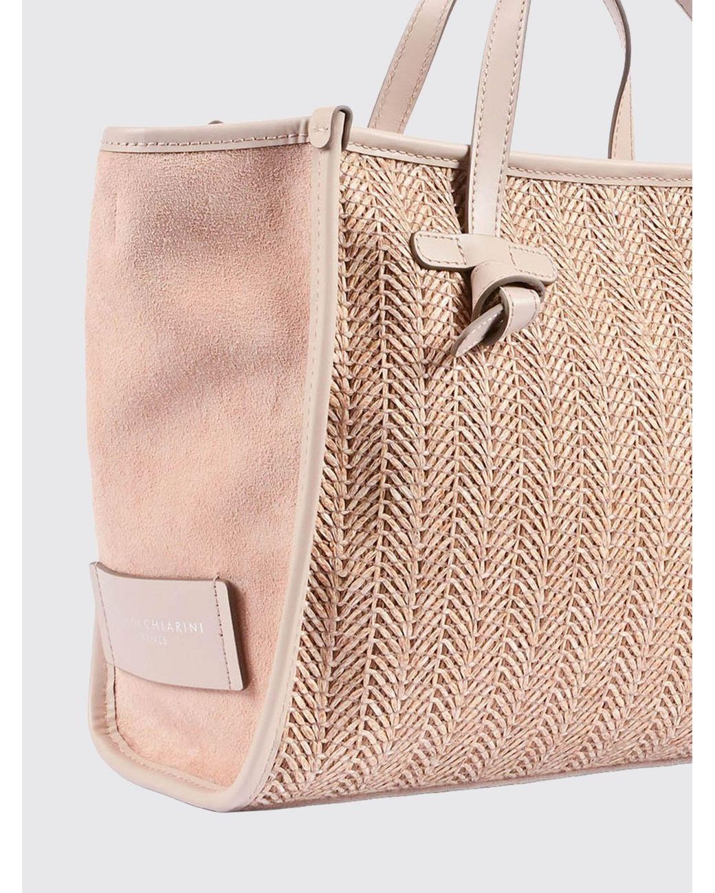 Gianni Chiarini Natural Miss Marcella Chevron Raffia And Suede Bag