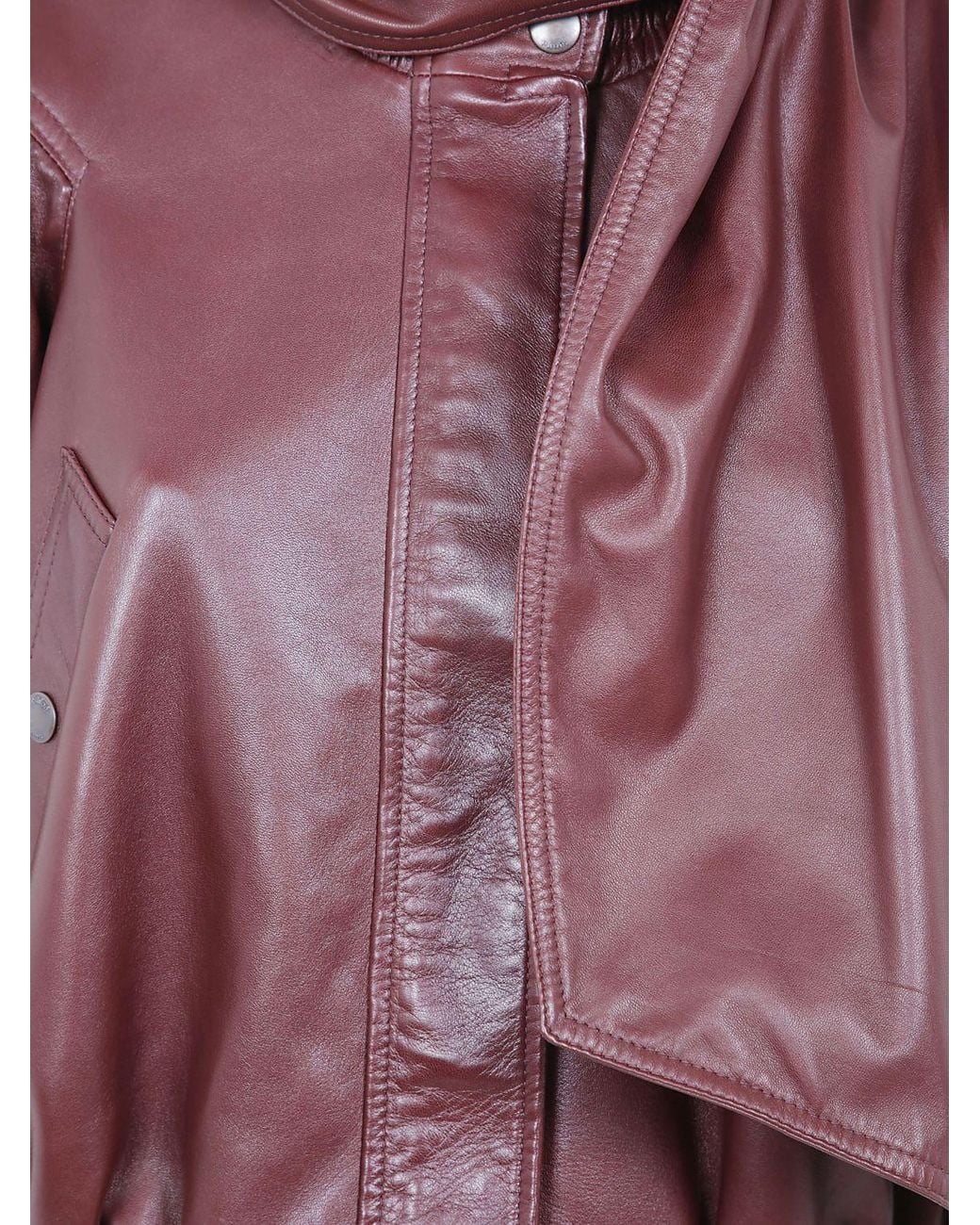 Chloé Red ChloÉ Asymmetrical Lambskin Leather Jacket With A Scarf Neck And Ruched Shoulders