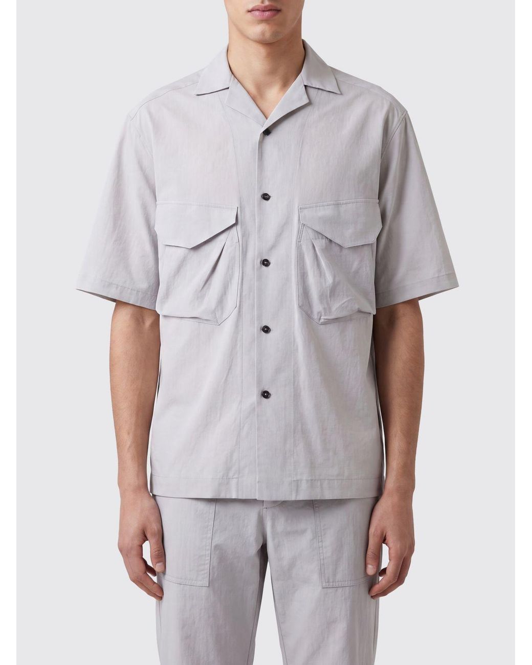 Ziggy Chen Gray Cuban Collar Cotton Bowling Shirt for men