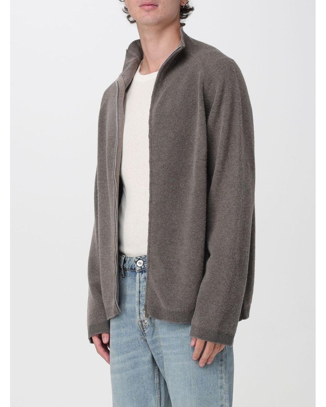Our Legacy Gray Wool High Neck Cardigan With Front Zip Closure for men