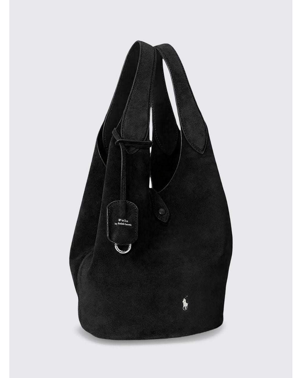 Polo Ralph Lauren Black Play Suede Leather Handbag With Pony Logo