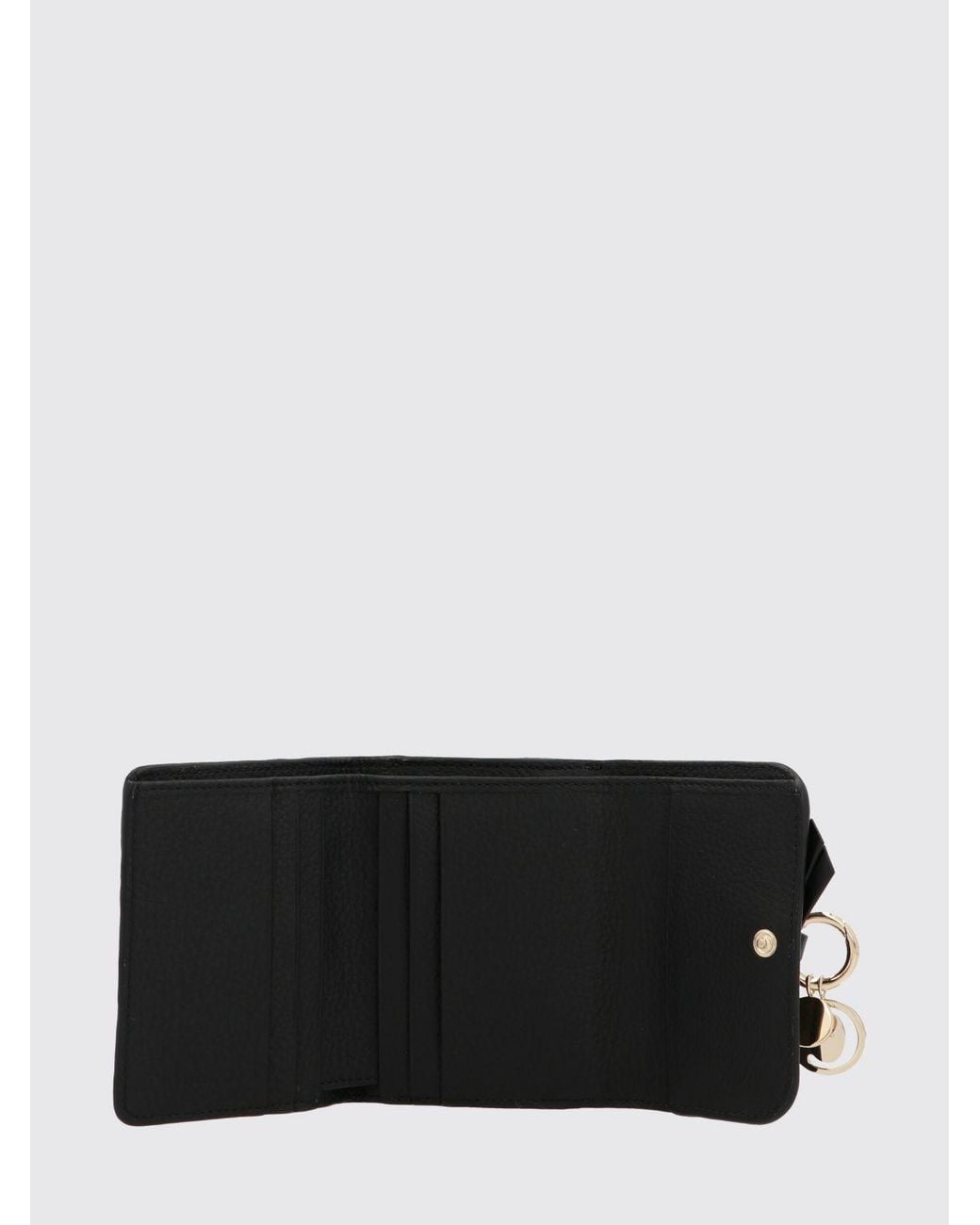 Chloé Black ChloÉ Calfskin Leather Trifold Wallet With Logo Charm