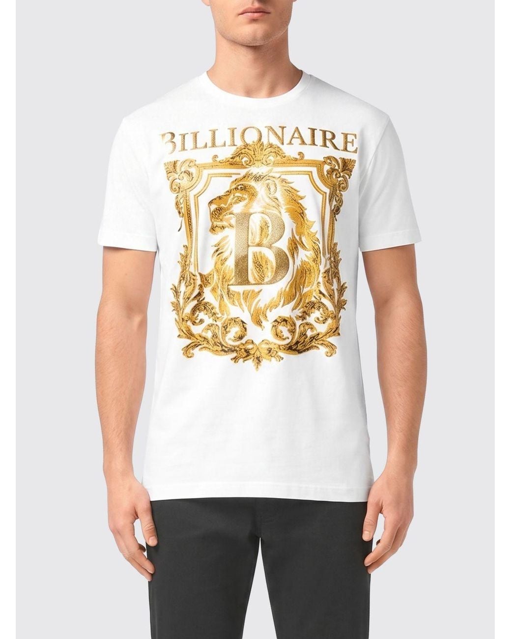 Billionaire White Embroidered Cotton T-Shirt for men
