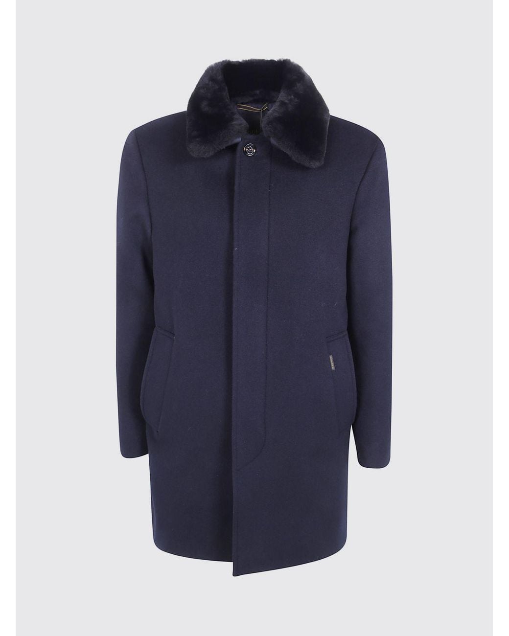 Moorer Blue Single-Breasted Knee-Length Coat for men