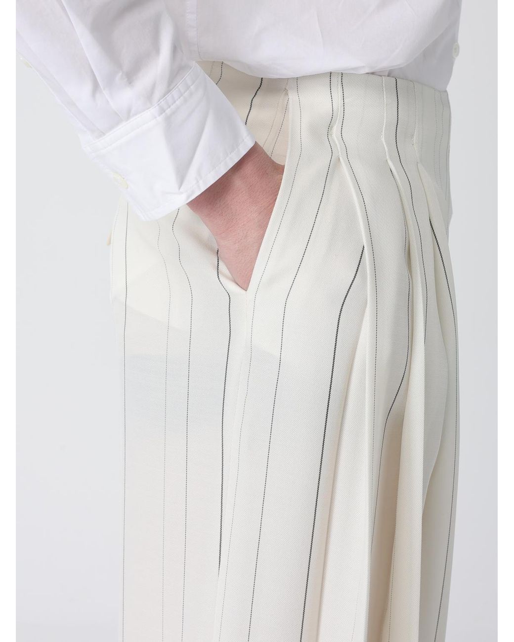 Semicouture White Adelina Pleated Pinstripe Viscose Trousers