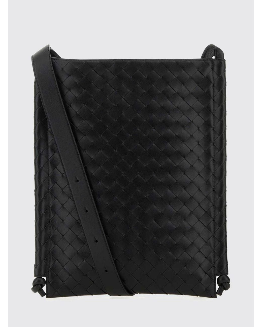 Bottega Veneta Black Woven Calfskin Leather Crossbody Bag With Magnetic Closure for men