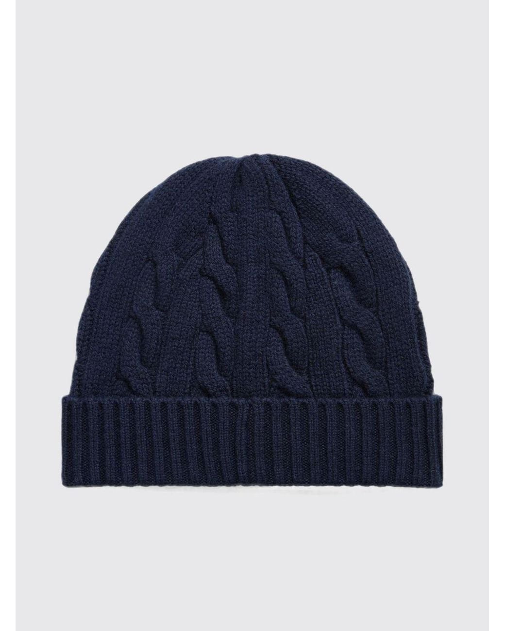 Polo Ralph Lauren Blue Wool And Cashmere Blend Beanie With Contrast Pony Logo for men