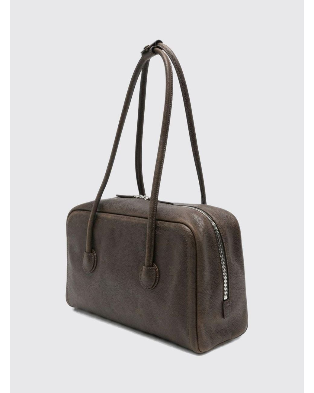 MARGE SHERWOOD Black Boston Grained Calf Leather Shoulder Bag With Double Handle