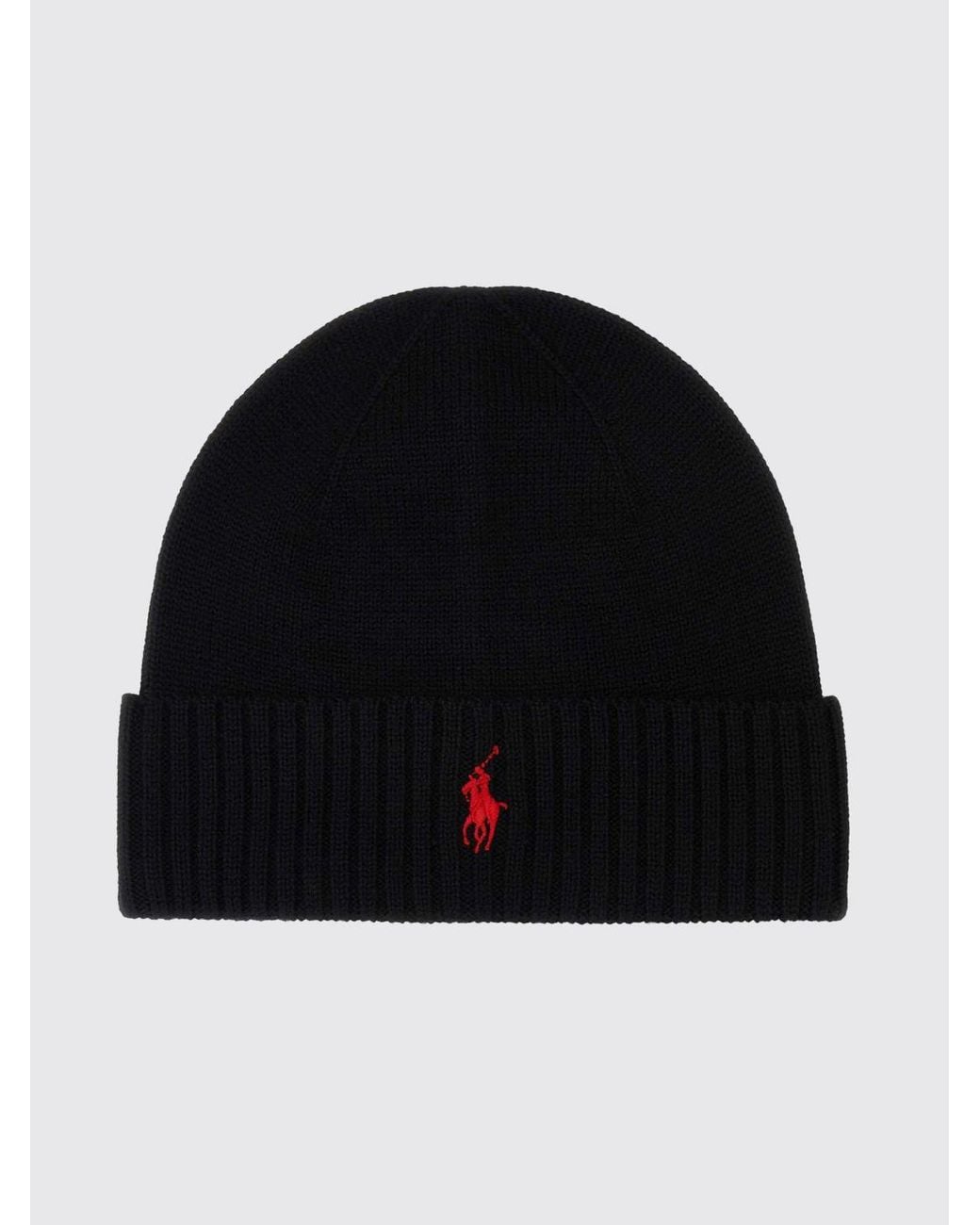 Polo Ralph Lauren Black Embroidered Pony Wool Beanie for men