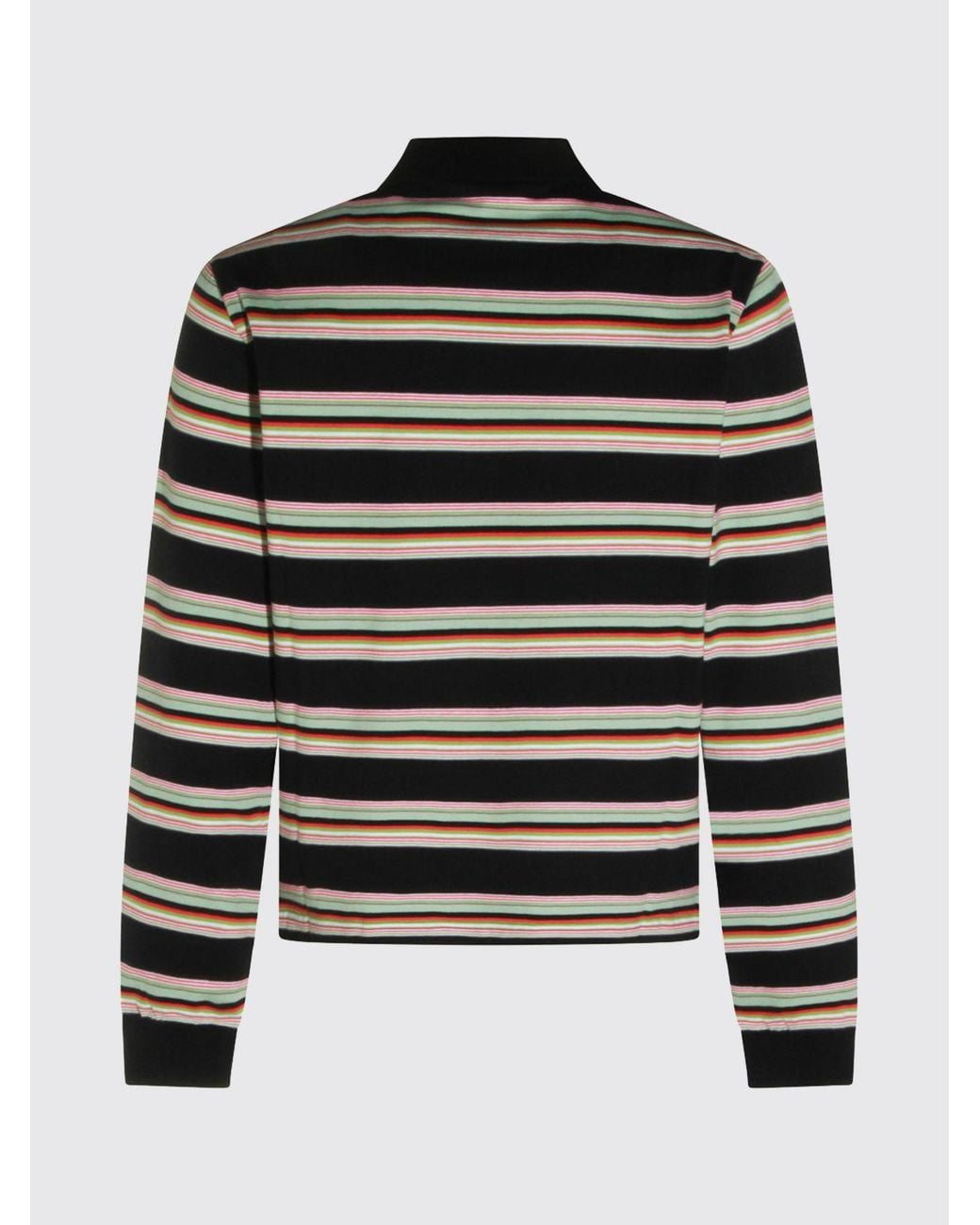 Marni Blue Long-Sleeved Striped Cotton Polo Shirt With Contrast Logo for men