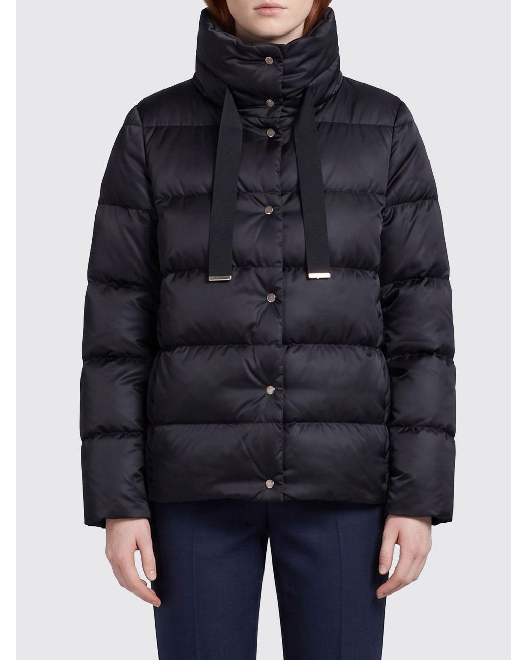 Herno Blue Short Quilted Polyester Down Jacket With High Collar And Buttons