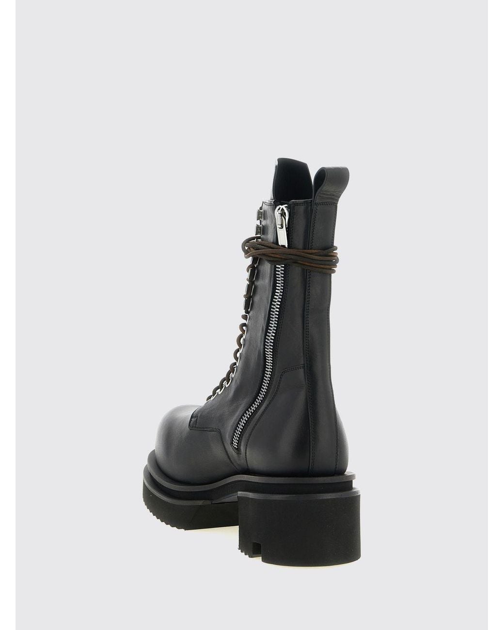 Rick Owens Black Smooth Calfskin Leather Lace-Up Combat Boots With Side Zip for men