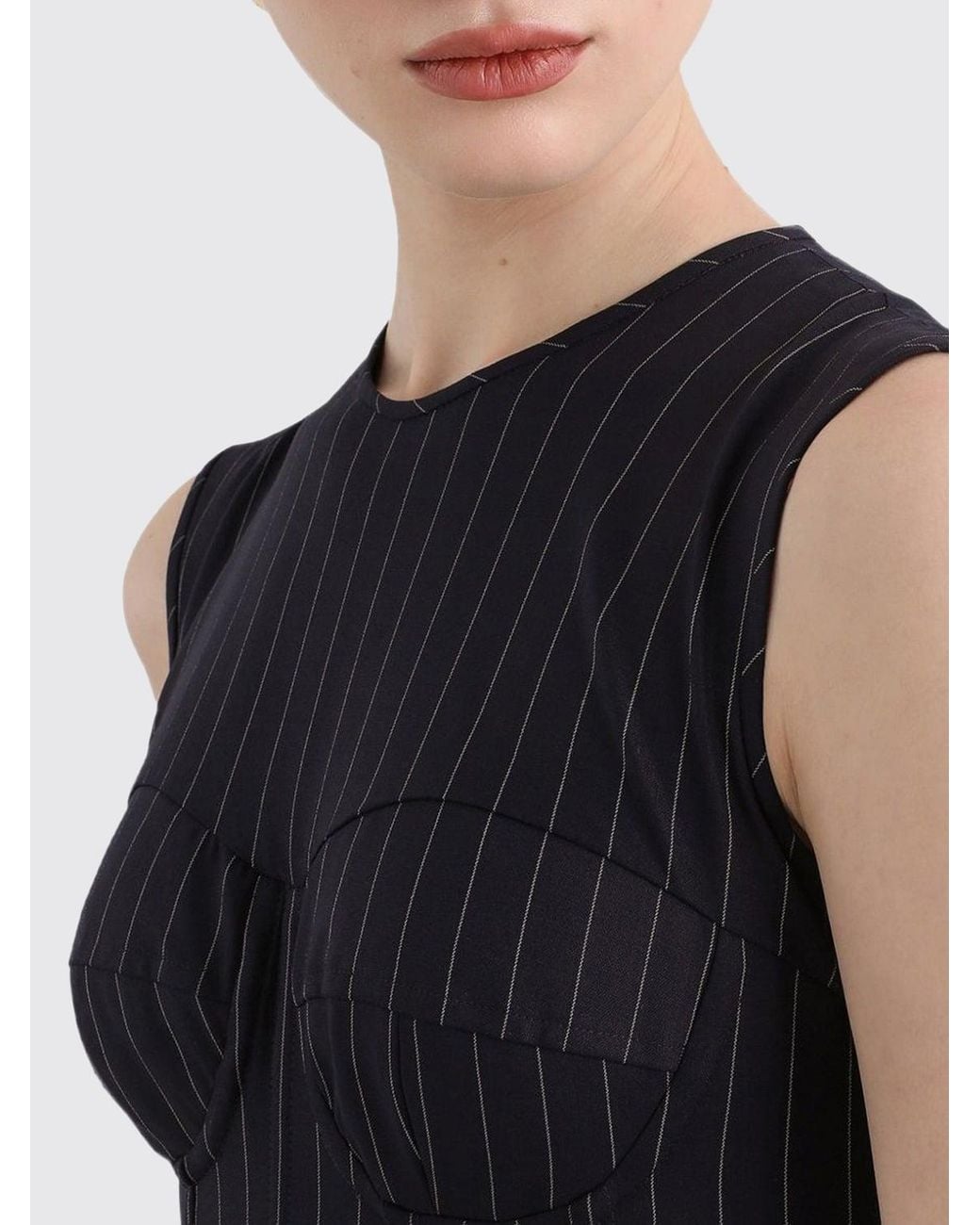 Dolce & Gabbana Blue Dolce &Amp Gabbana Sleeveless Pinstriped Wool Midi Sheath Dress