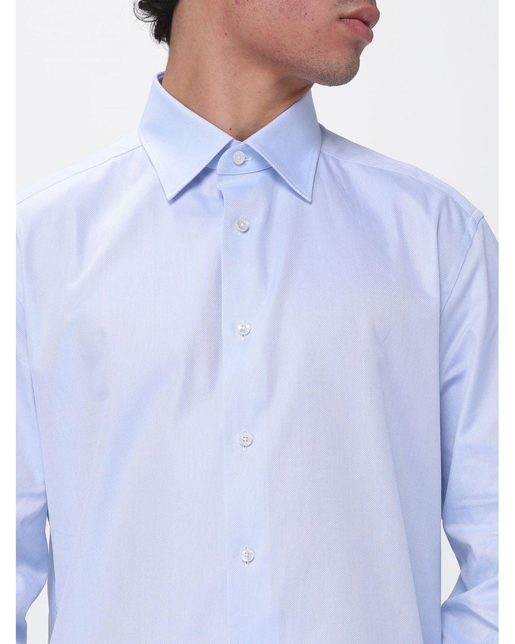 Zegna Blue Cotton Poplin Classic Shirt for men