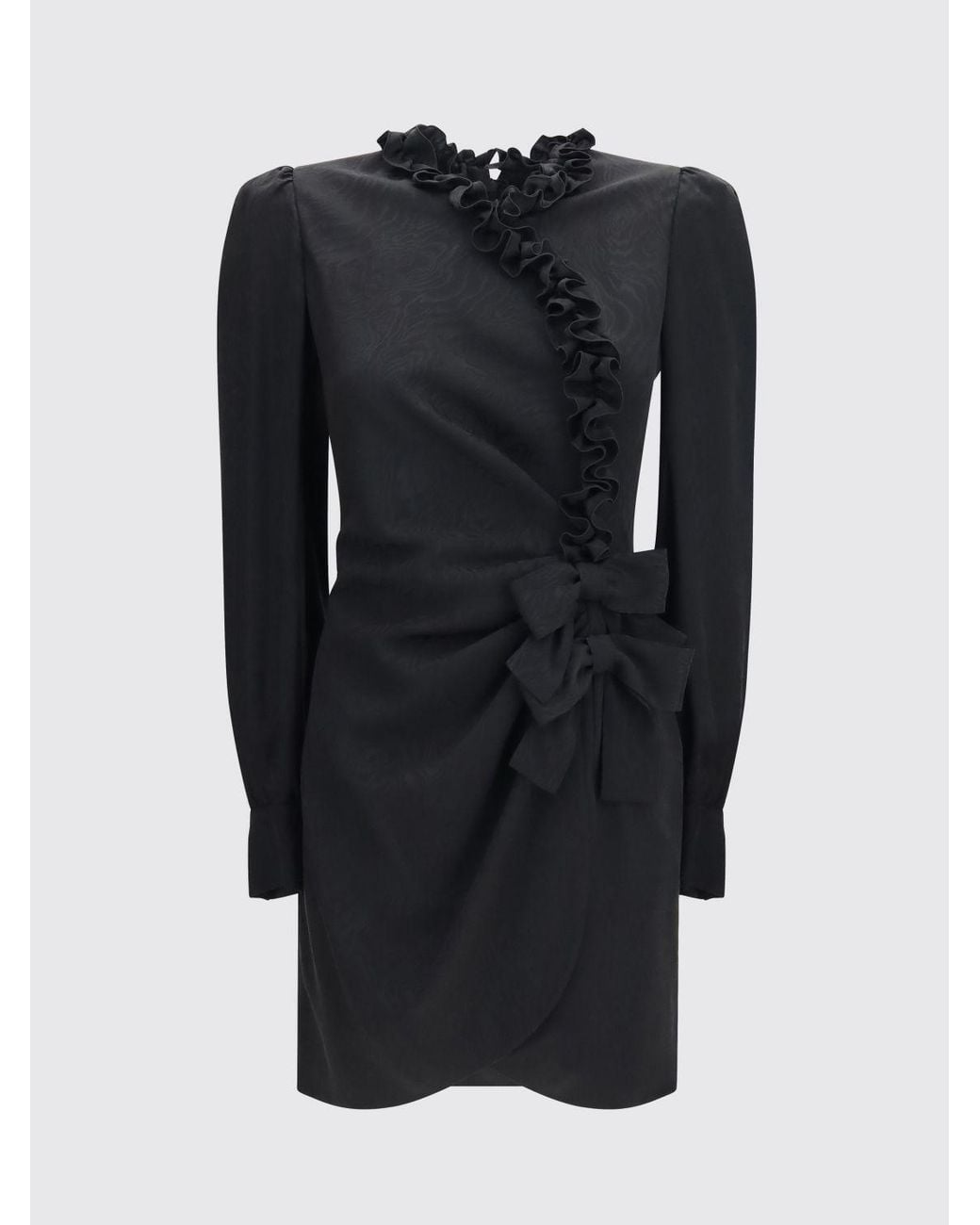 Alessandra Rich Black Pure Silk Wrap Mini Dress With Rouches Collar