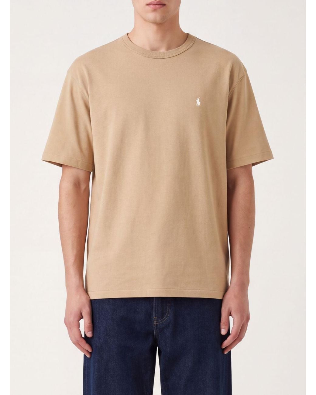 Polo Ralph Lauren Blue Crewneck Cotton T-Shirt With Contrasting Embroidered Logo for men