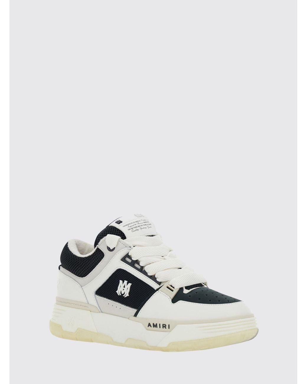 Amiri White Ma-1 Leather And Mesh Sneakers With Monogram And Padded Ankle