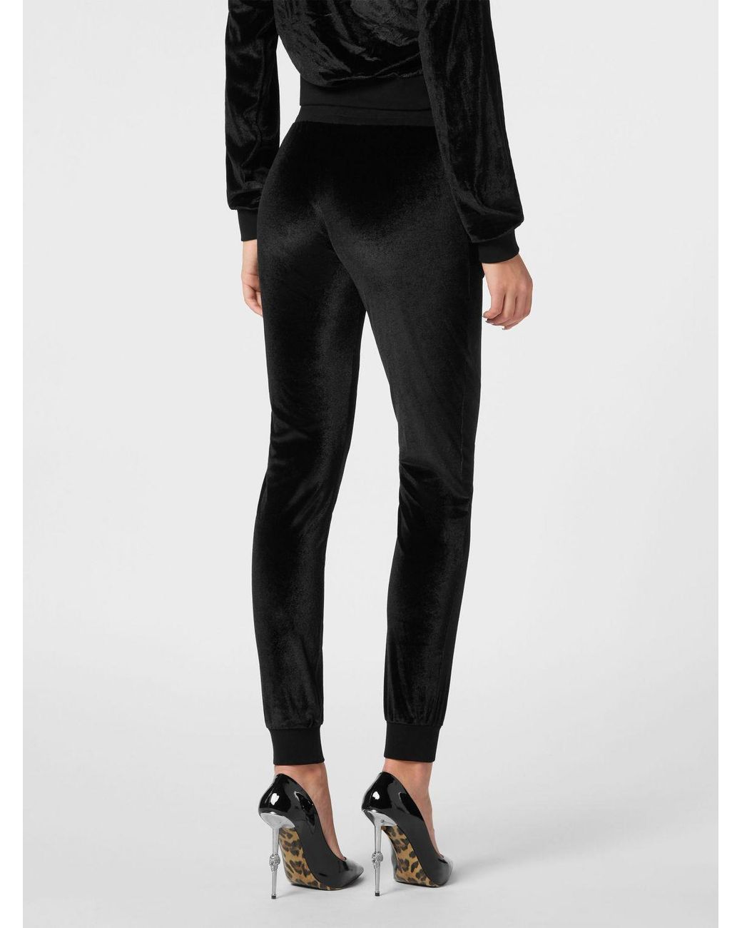 Philipp Plein Black Velvet Track Trousers With Rhinestone Logo