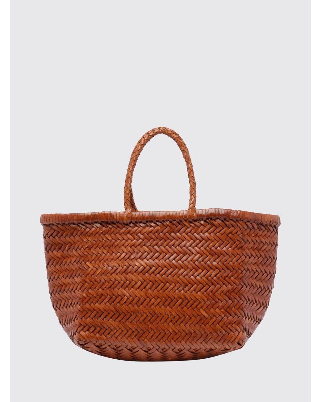 Dragon Diffusion Brown Triplo Salto Woven Leather Handbag With Double Handle