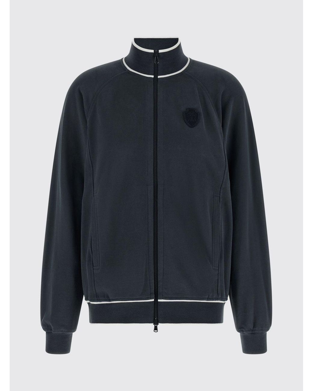 Brunello Cucinelli Blue Zip-Up Cotton Sweatshirt With A Turtleneck