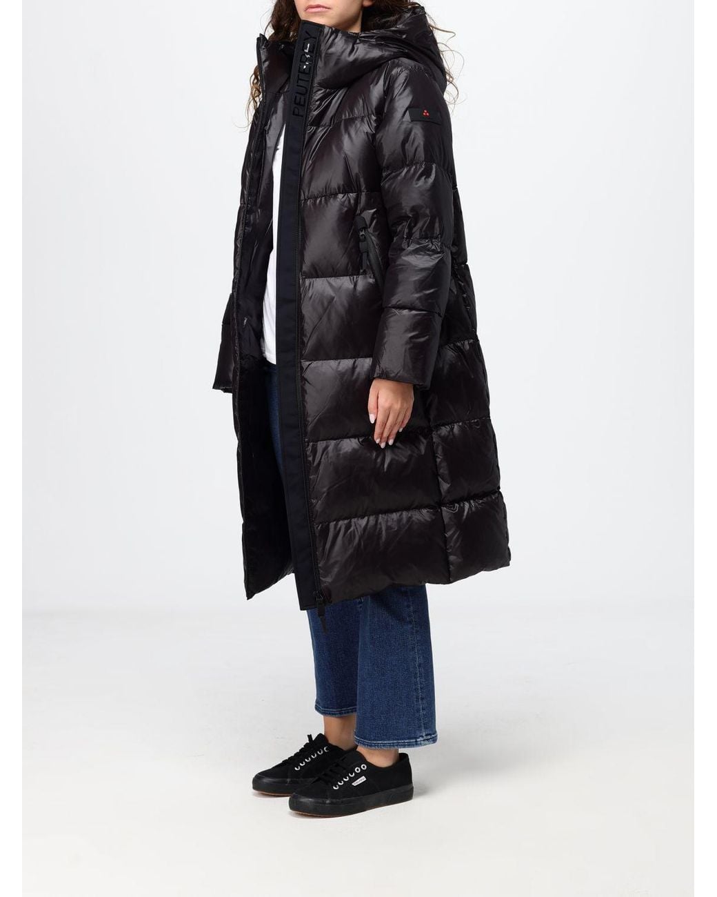 Peuterey Black Long Quilted Nylon Down Jacket With Hood And Feather Padding
