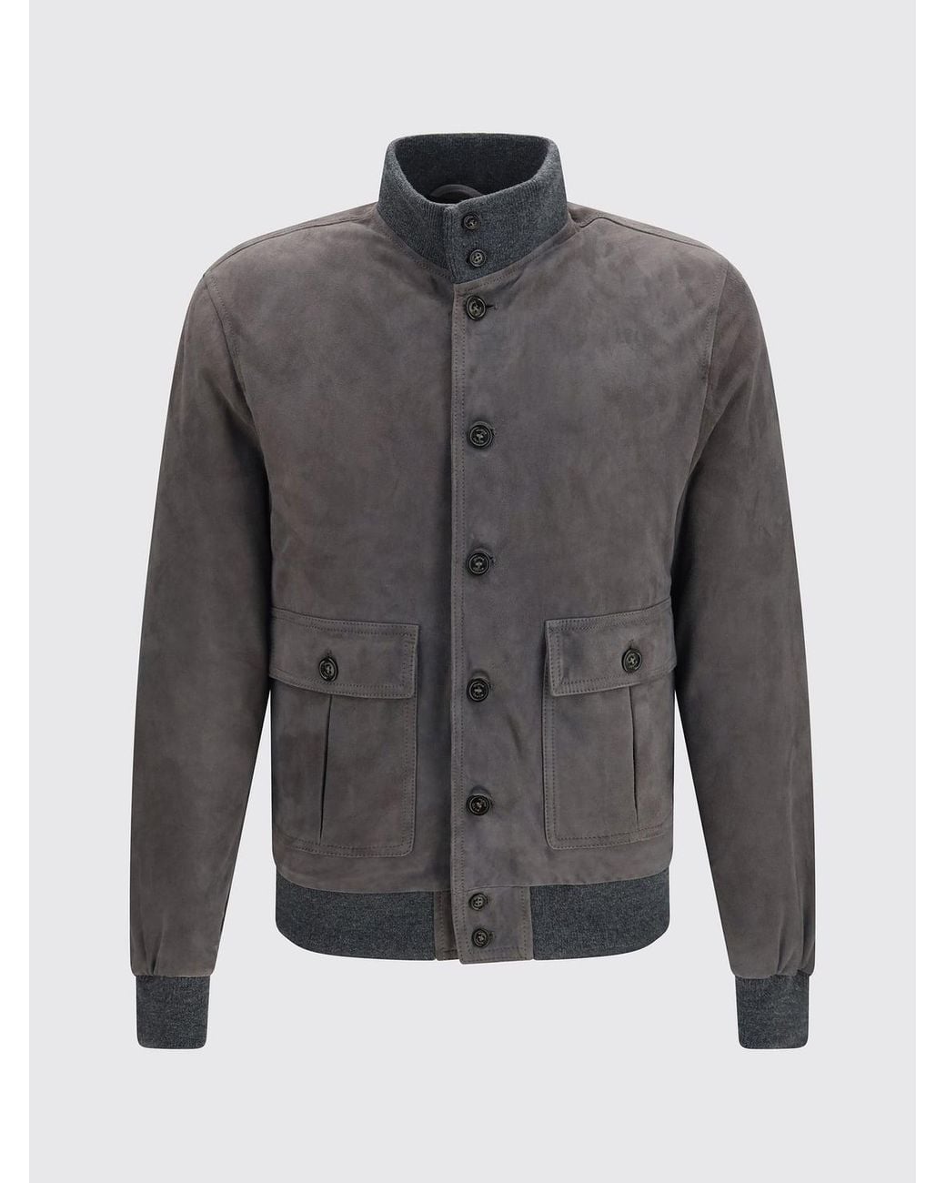 Valstar Gray Suede Bomber Jacket With Funnel Neck And Patch Pockets for men
