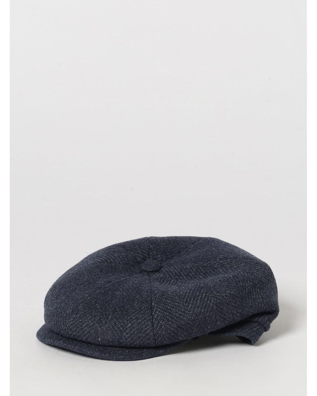 Borsalino Blue Chevron Pattern Pure Virgin Wool Flat Cap for men