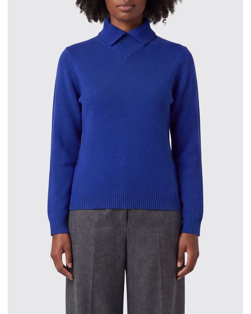 Jil Sander Blue Ribbed Pure Wool Turtleneck Jumper With Ribbed Hems