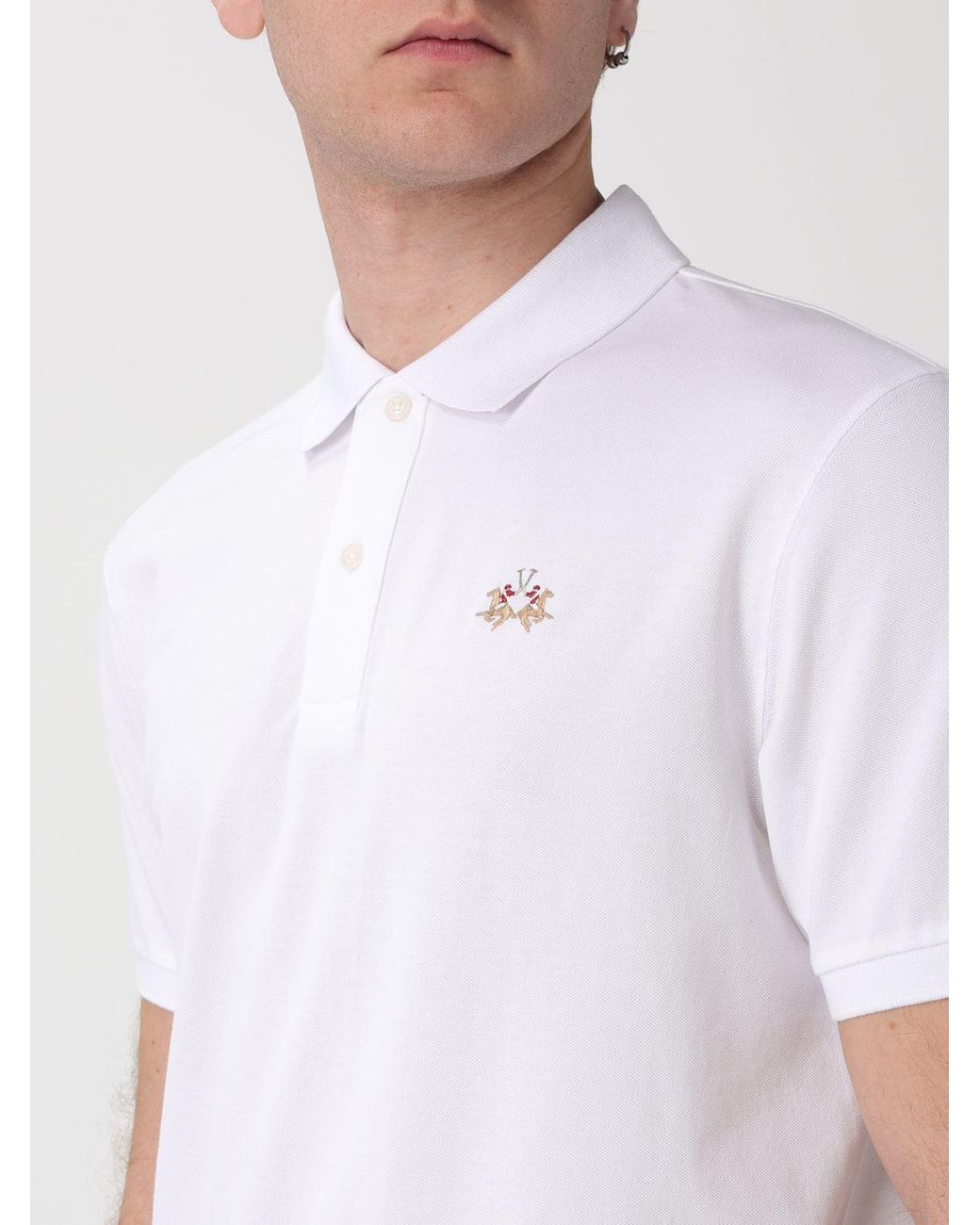 La Martina White Cotton Polo Shirt With Logo for men