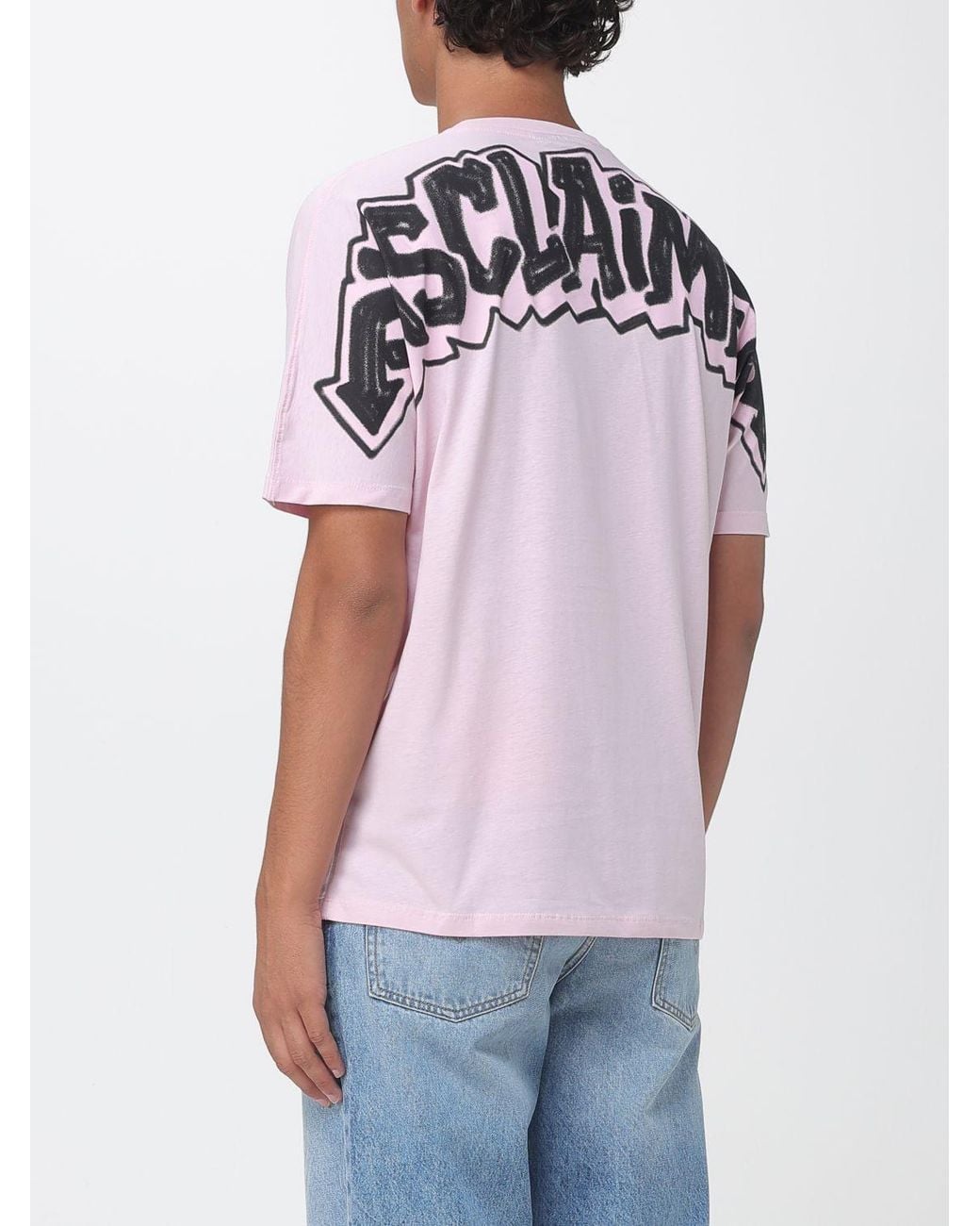 DISCLAIMER Pink Relaxed Fit Cotton T-Shirt With Graffiti Print And Dropped Shoulders for men