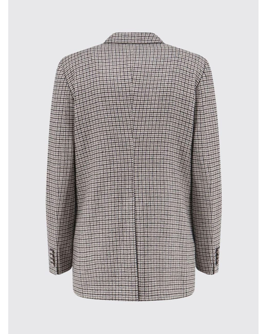 Tagliatore Gray Double-Breasted Wool-Blend Blazer With Houndstooth Pattern