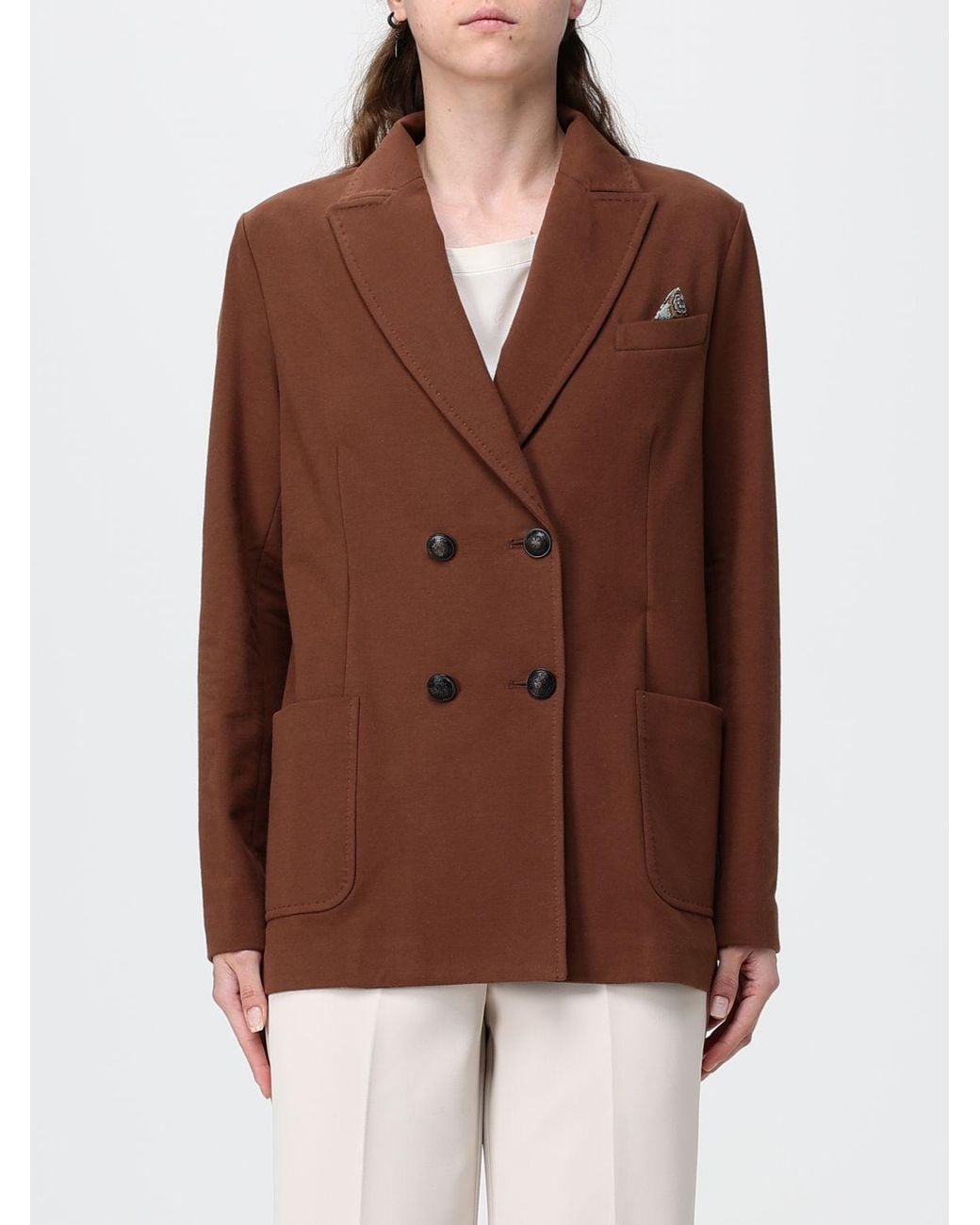 Circolo 1901 Brown Double-Breasted Stretch Cotton Blazer With Patch Pockets