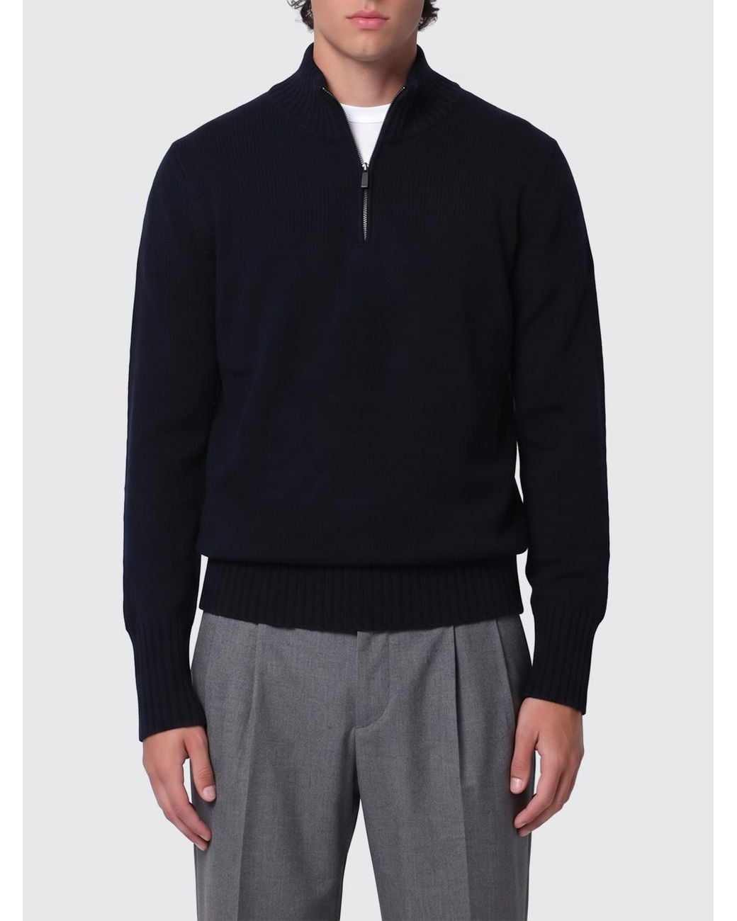 Drumohr Blue Half-Zip Long-Sleeved Wool Blend Turtleneck Jumper for men