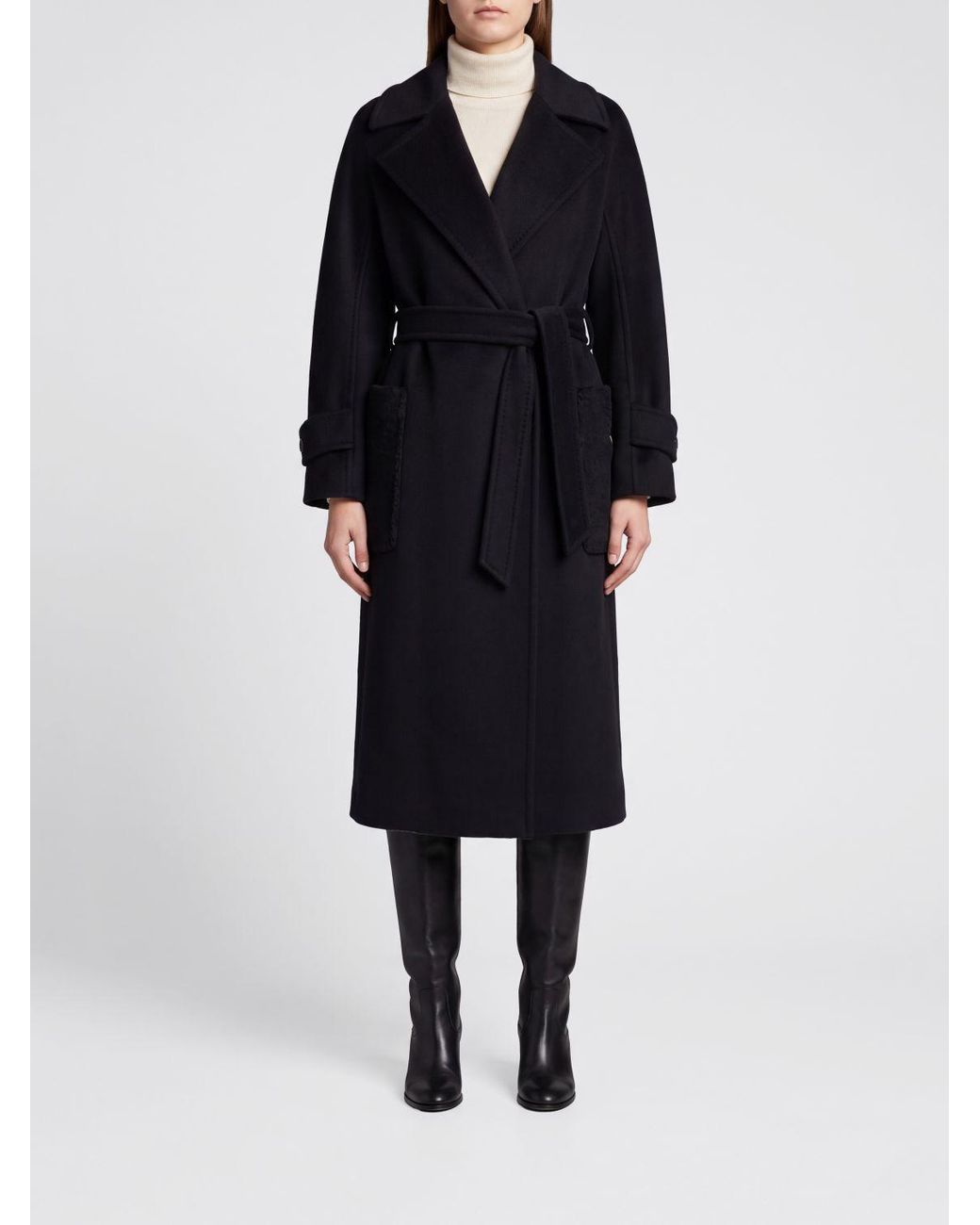 Max Mara Black Long Belted Robe Coat