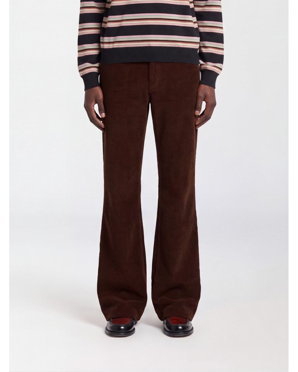 Marni Brown Mid-Rise Flared Cashmere Corduroy Velvet Trousers for men