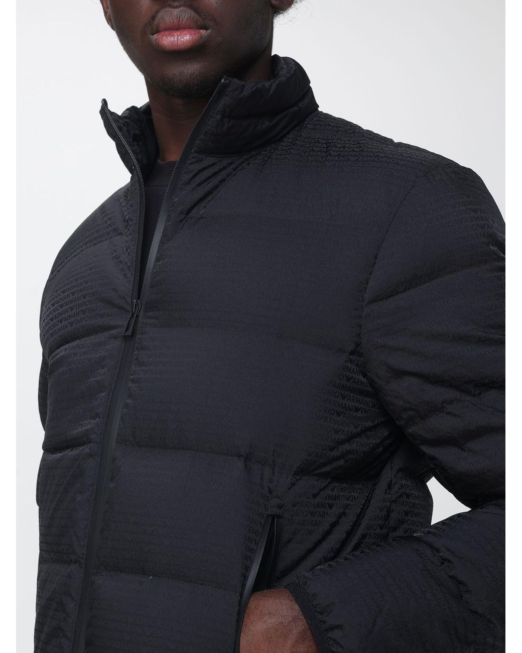 Emporio Armani Blue Quilted Nylon Down Jacket With High Neck And Eagle Logo for men