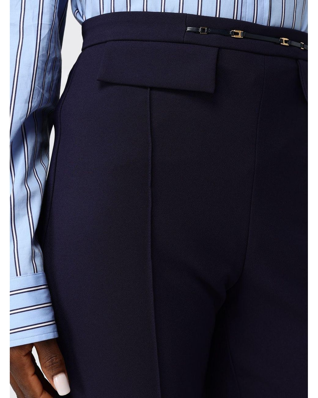 Elisabetta Franchi Blue High-Waisted Skinny Stretch-Crêpe Trousers