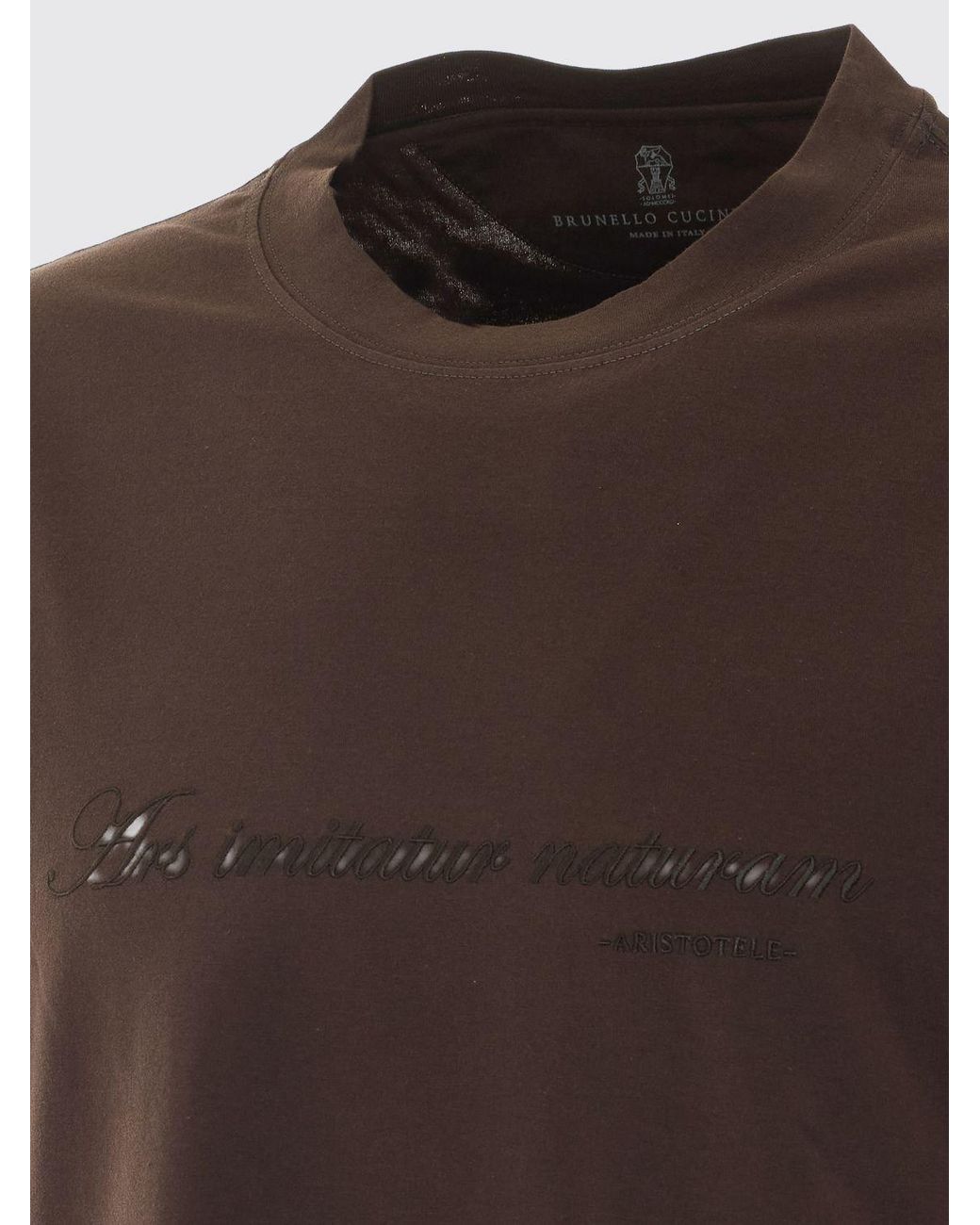 Brunello Cucinelli Brown Slogan-Print Cotton T-Shirt With Embroidered Logo for men