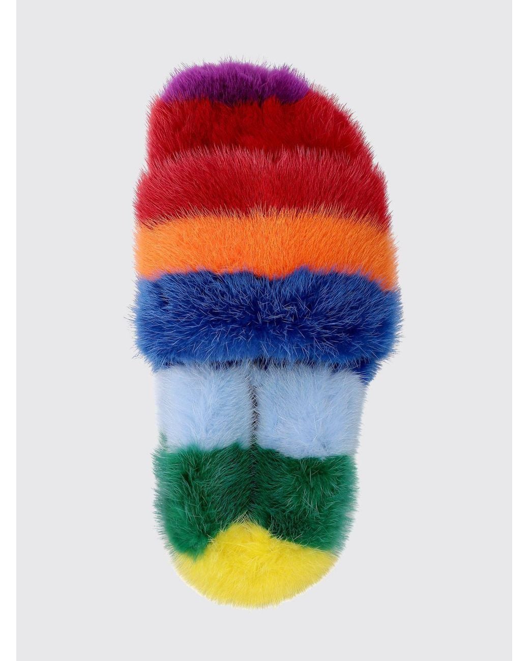 Philipp Plein White Multicolour Striped Fur Slides With Low Heel
