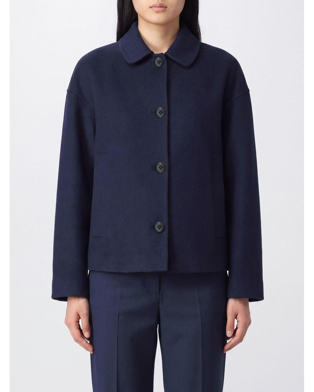 Marni Blue Single-Breasted Short Wool Coat With Classic Collar