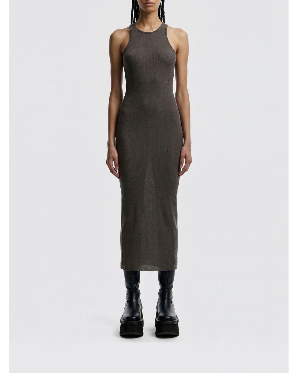 Rick Owens Brown Viscose And Silk Tank Dress