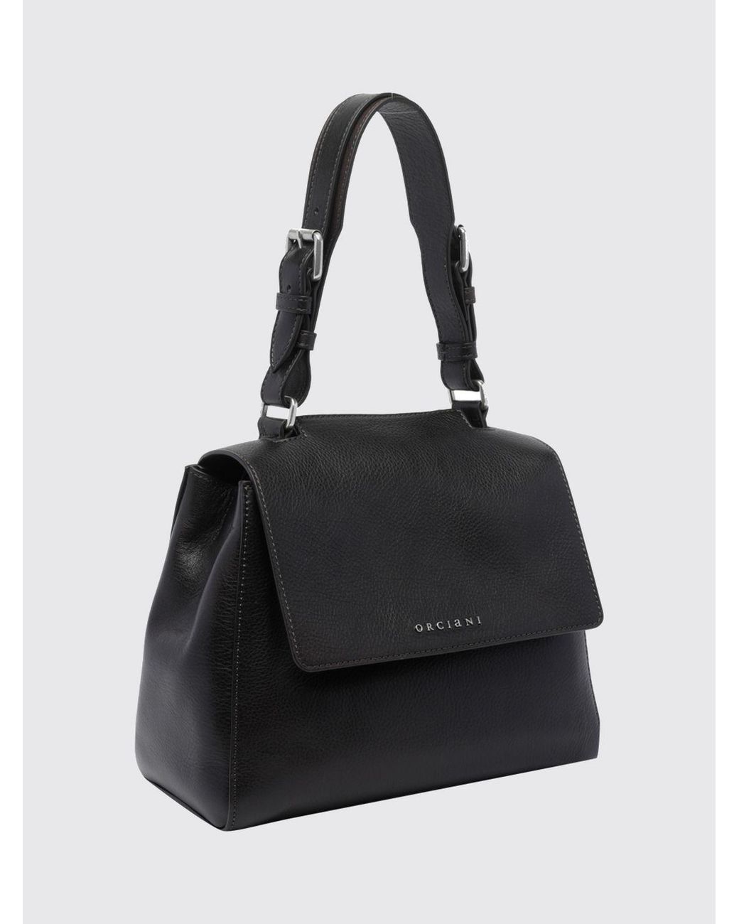 Orciani Black Sveva Small Calf Leather Handbag With Adjustable Handle And Strap