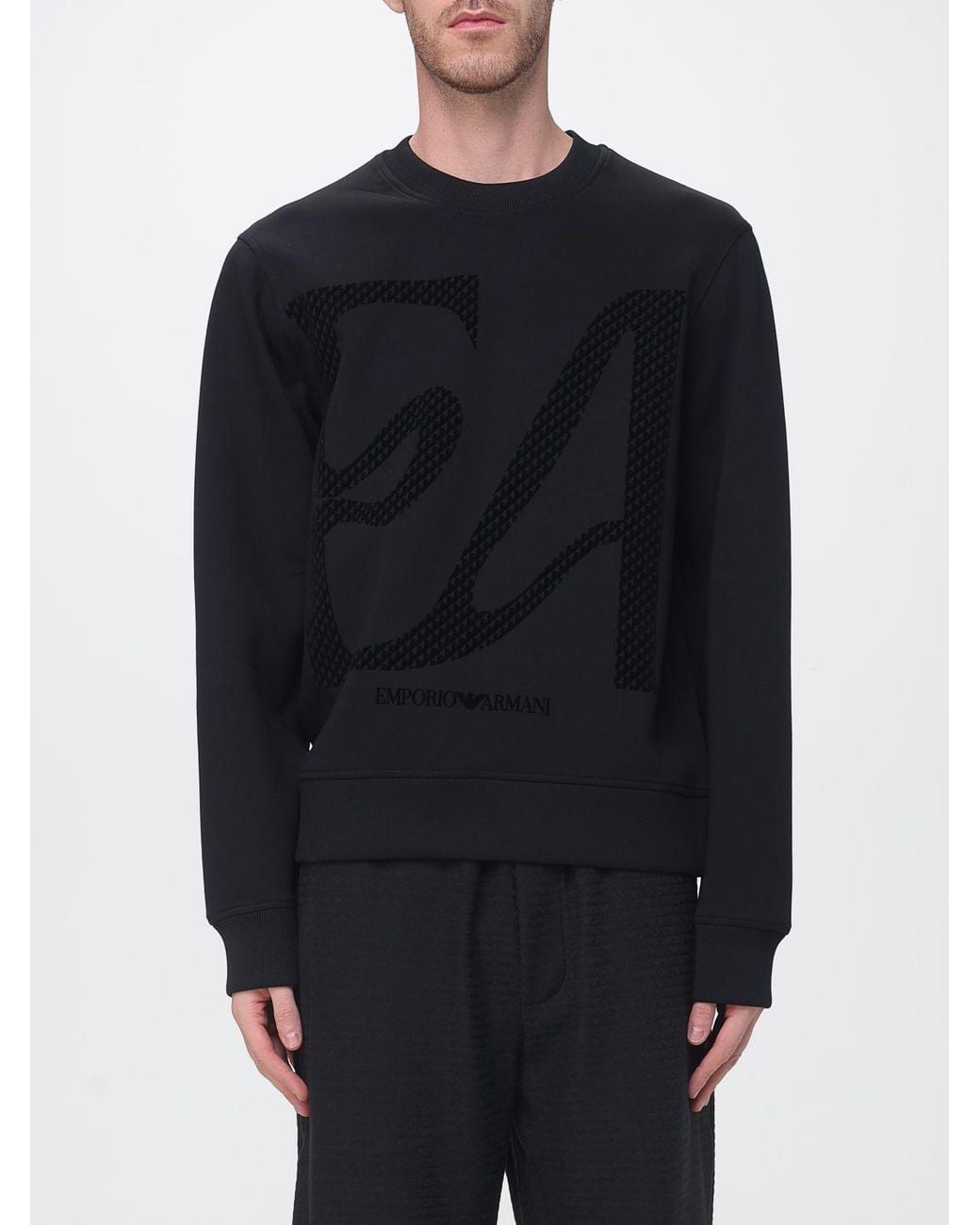 Emporio Armani Blue High Neck Cotton Blend Zip-Up Sweatshirt With Eagle Logo for men