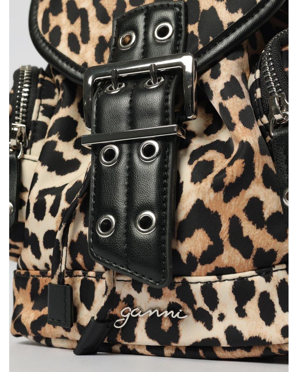 Ganni Black Recycled Nylon Animal Print Backpack